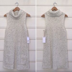 NWT Leith white blue speckled sleeveless cowl neck sweater dress pockets new